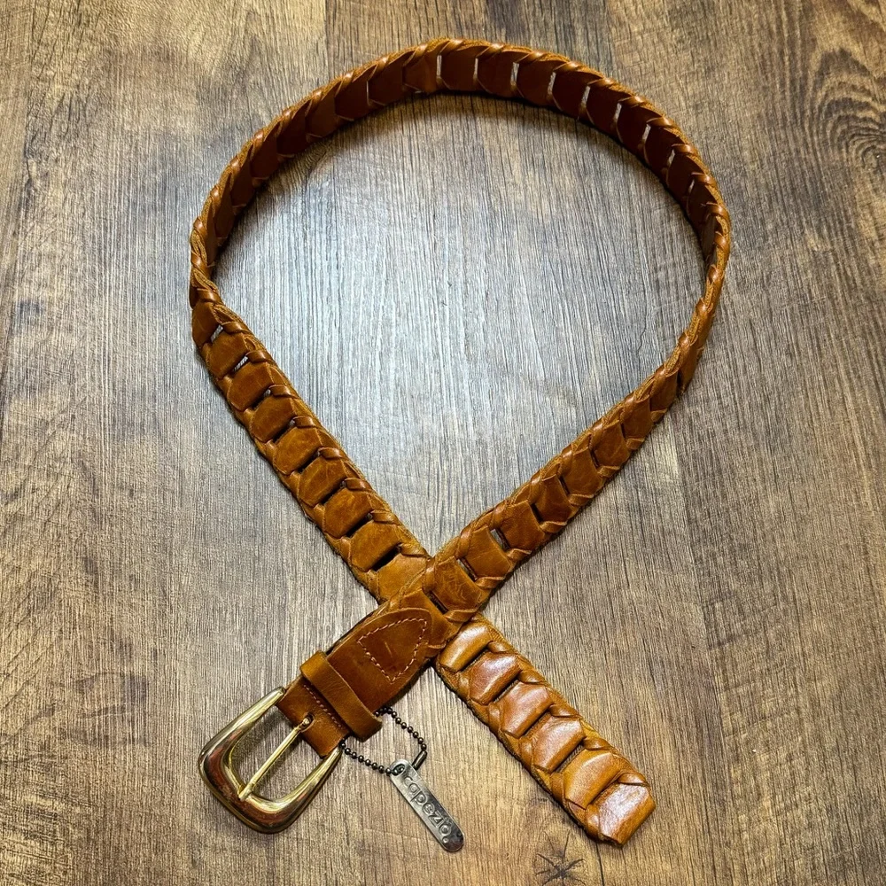 Vtg Capezio Womens 90s Style Leather Woven Link Belt Sz M/L Brown Leather